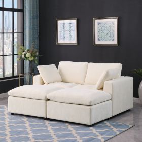 68.5" Loveseat Sofa with 2 Ottoman Modular Sofa Sleeper Couch Set Upholstered Couch for Living Room Apartment Small Space, Chenille Beige